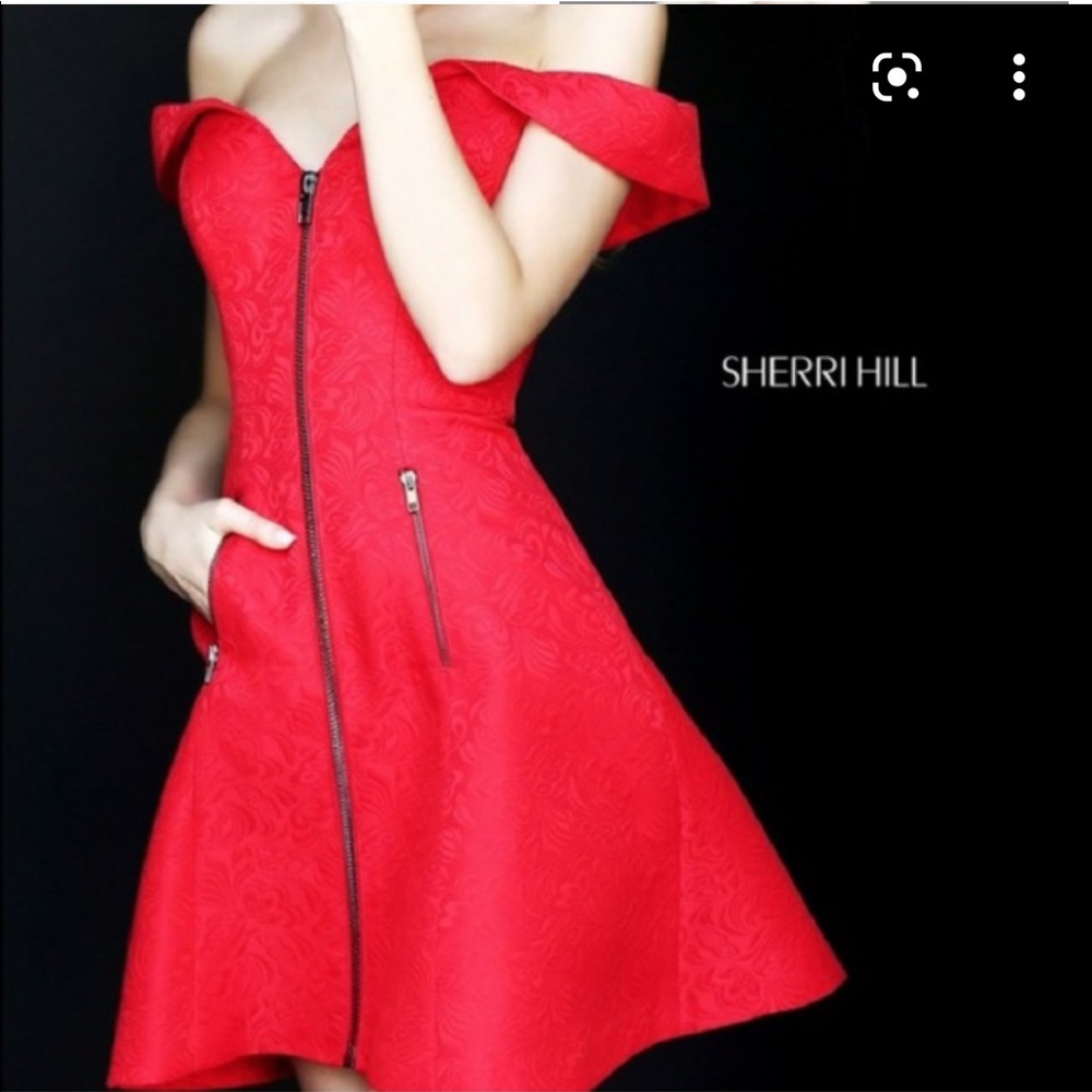 Red Sherri Hill front zip up dress